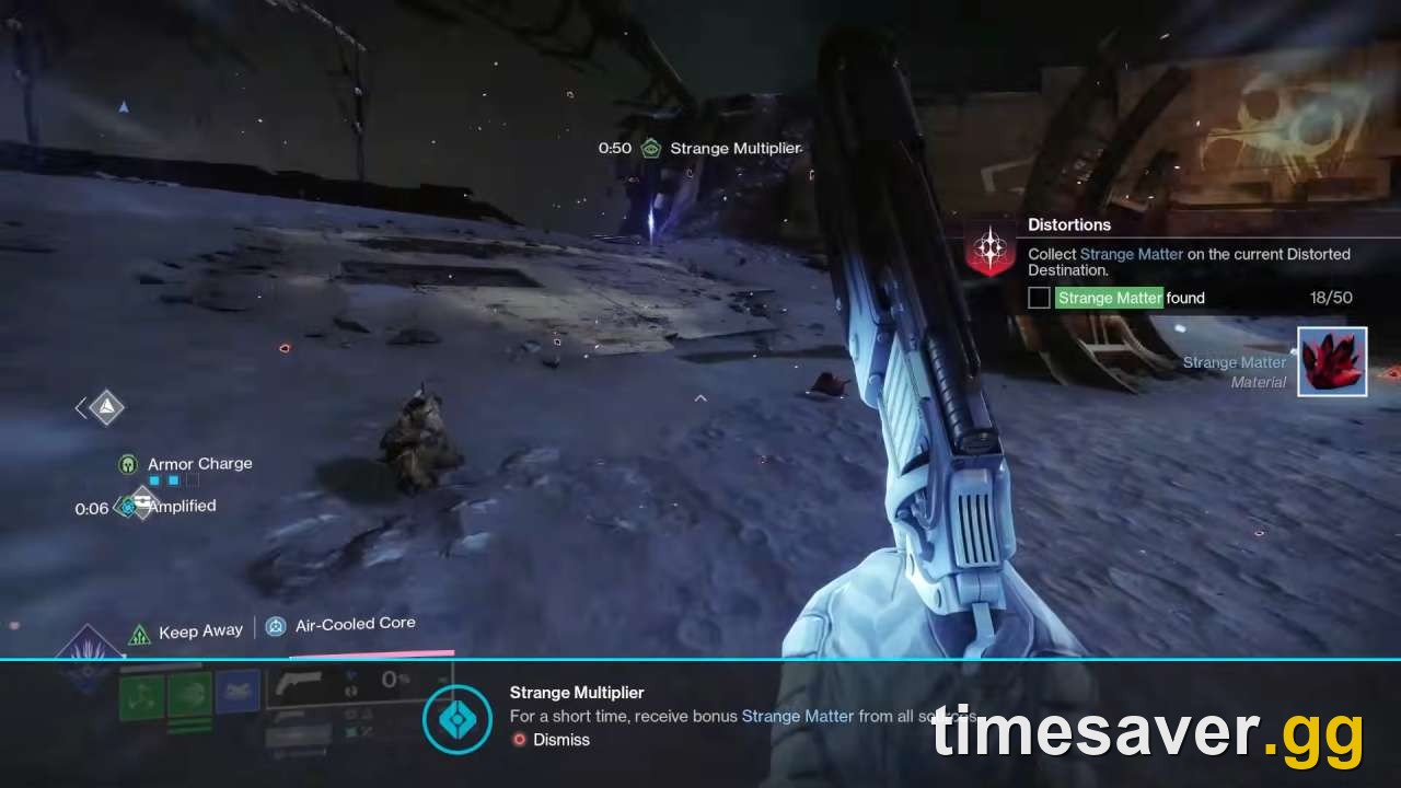 A Distortion world event active on a Destiny 2 destination, with distorted enemies and red Strange Matter crystals