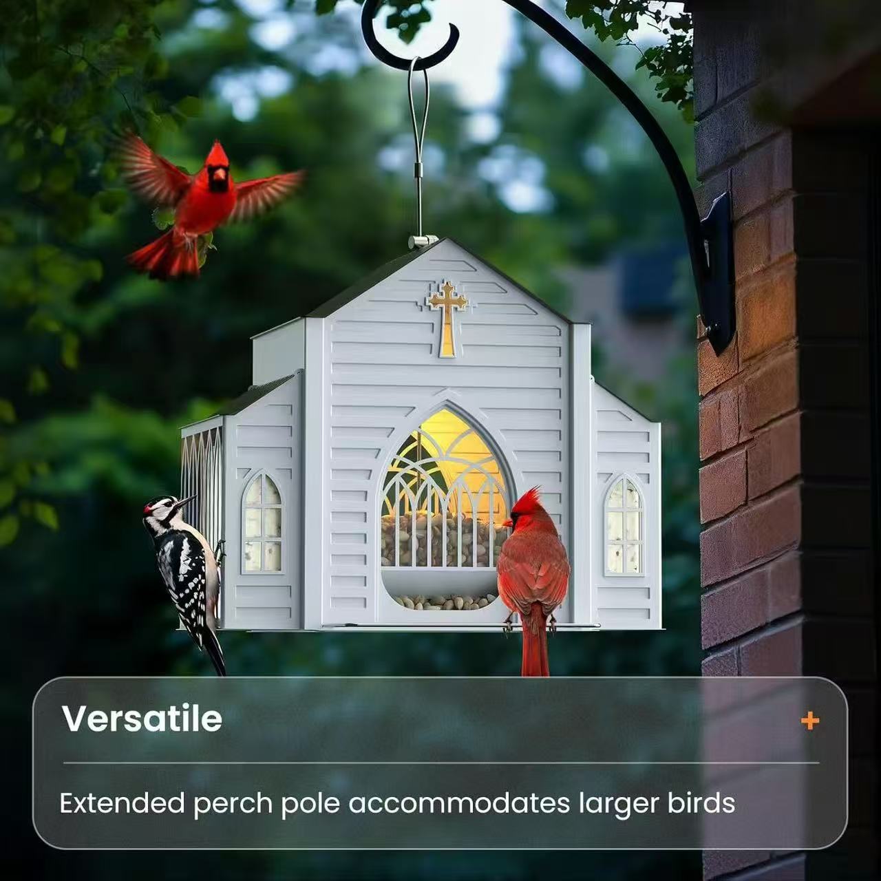 Church-shaped metal birdhouse, solar option