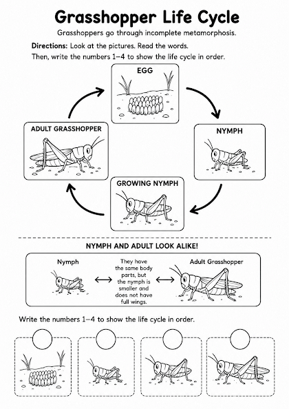 Grasshopper Life Cycle Worksheet