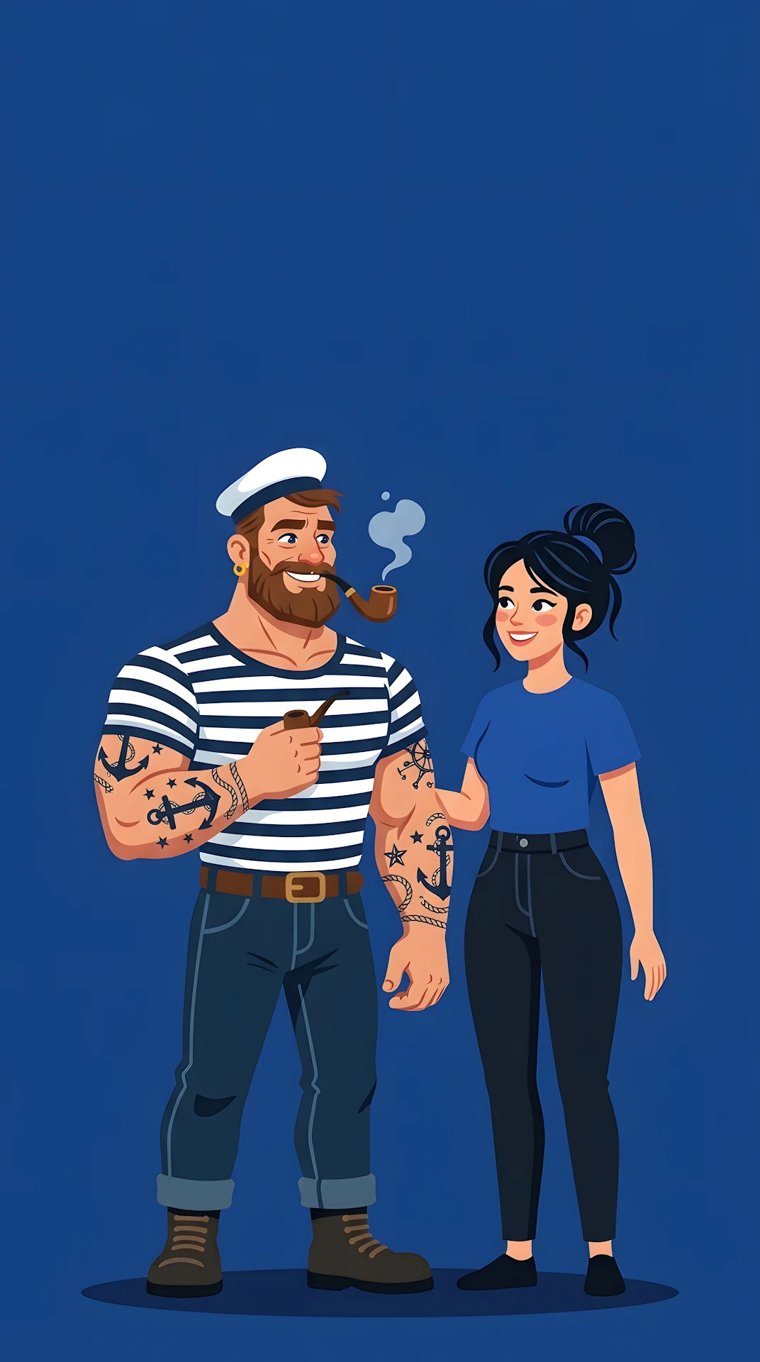 Minimalist Illustration of Sailor and Woman - Free 4K mobile Wallpaper
