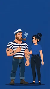 Minimalist Illustration of Sailor and Woman