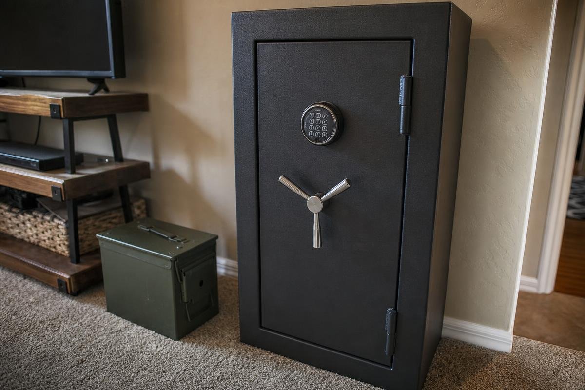 Secure firearm storage setup for a household