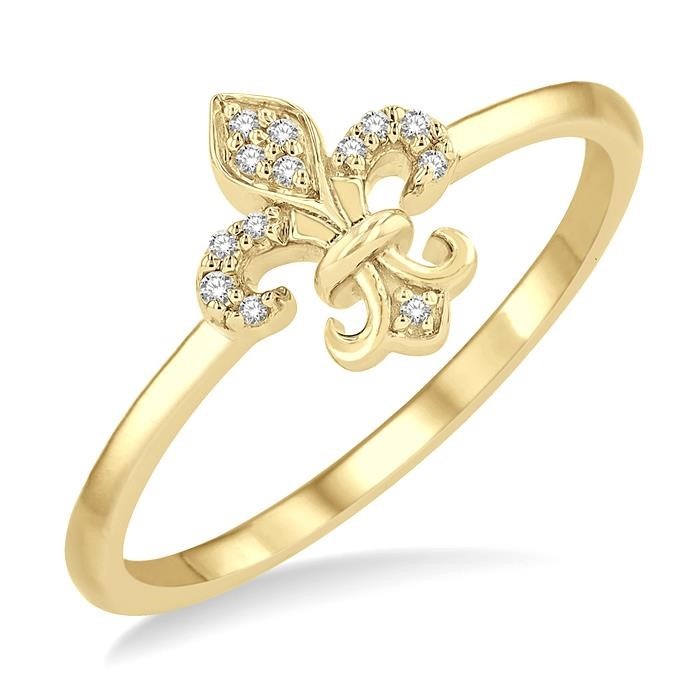 Stackable Fleur De Lis Petite Diamond Fashion Ring 386E9DHTSWG – 10 Kt Yellow Gold, 4