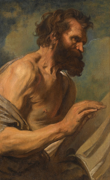 Study of a Bearded Man with Hands Raised