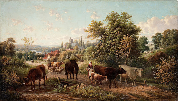 Extensive Landscape Near Hereford Cathedral And The River Wye Circa 1870