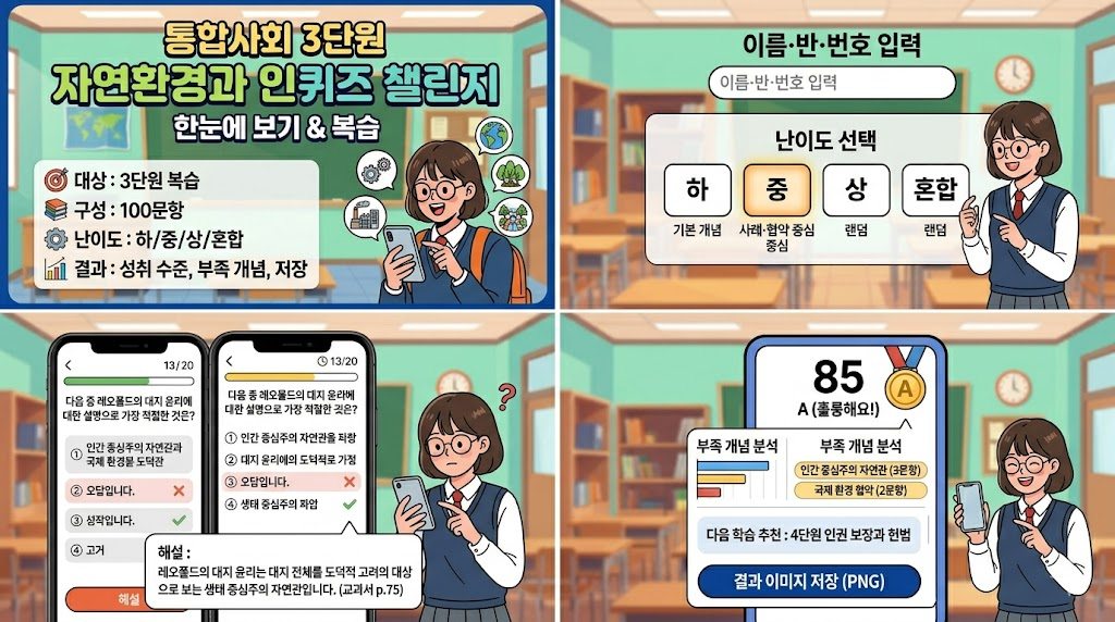 통합사회 3단원 자연환경과 인간 퀴즈 챌린지 썸네일