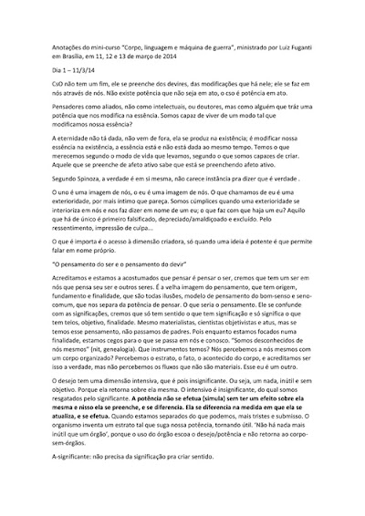 Nota. Anotações do curso Corpo, Linguagem e Máquina de Guerra