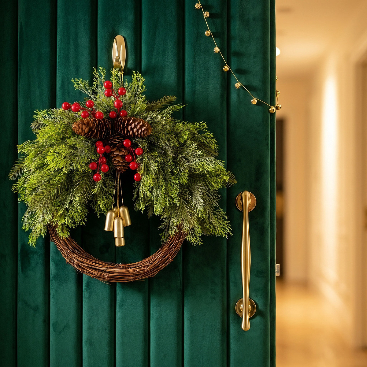 Christmas wreath with bells in country style