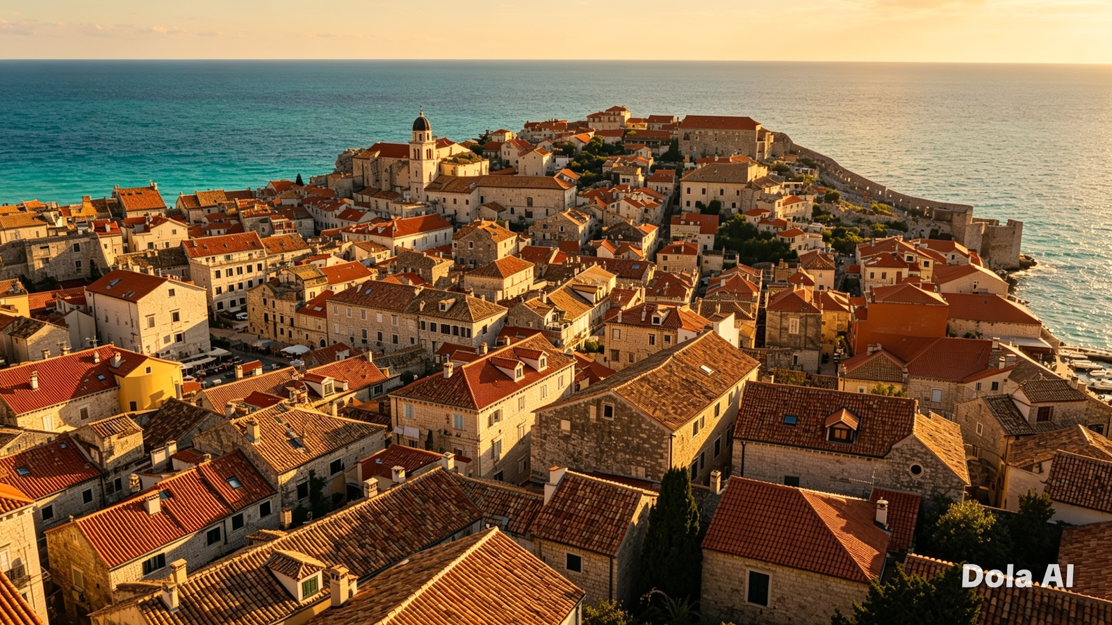 Couple walking through a sunny European cobblestone street on holiday