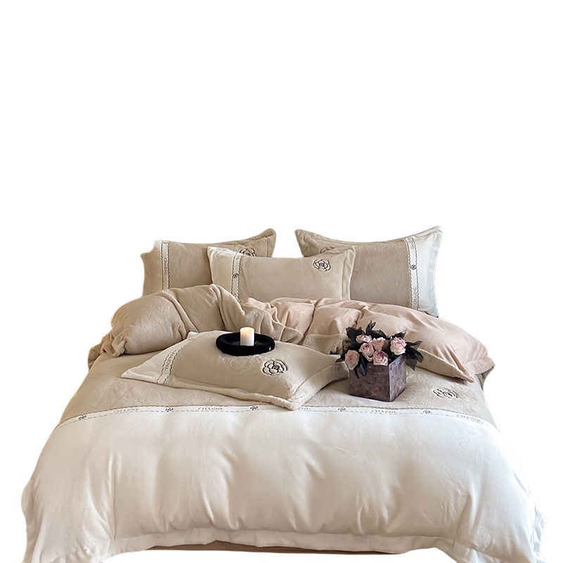 Microfiber Fleece Bedding Set, Embroidered, Winter Warm