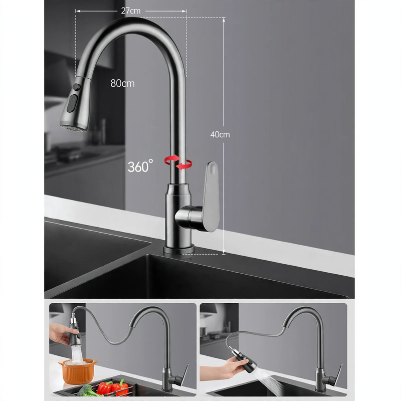 Kitchen faucet with pull-down spout, cold and hot water