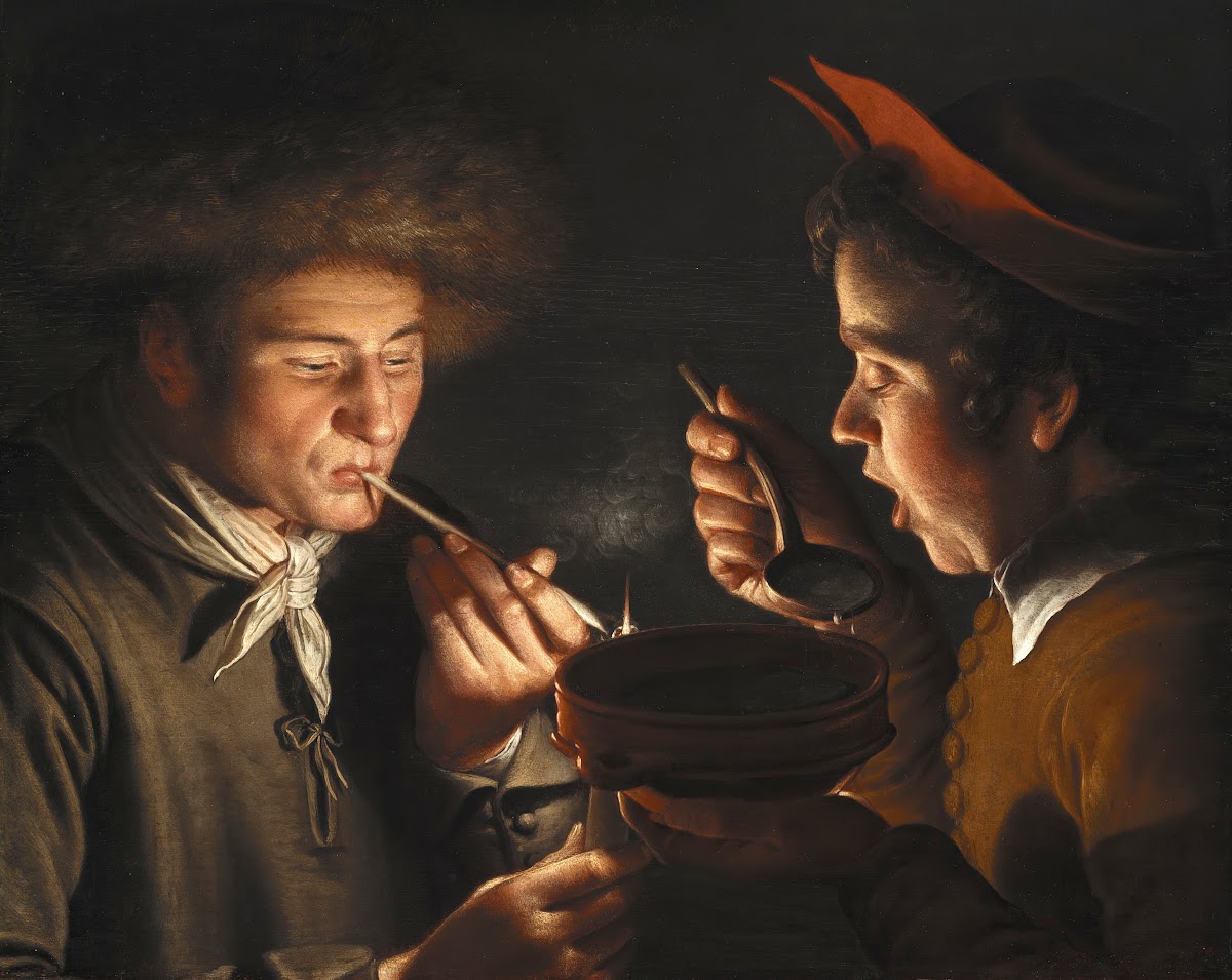 A Man Smoking And Another Man Eating By Candlelight 1624