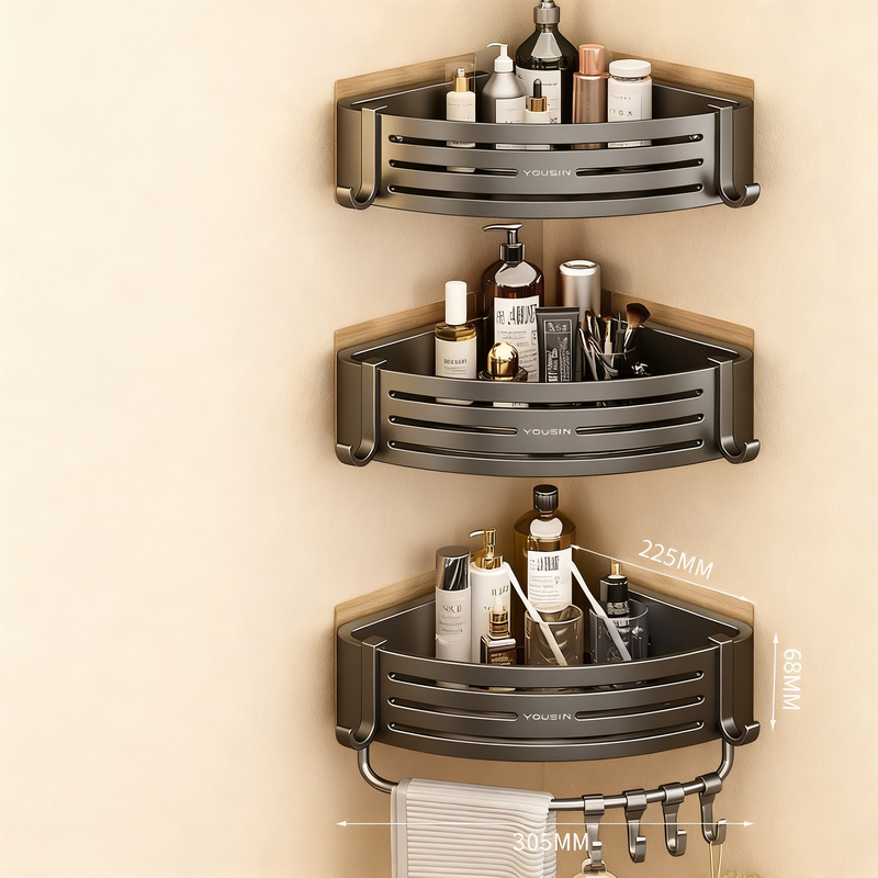 Triangular Corner Shelf for Bathroom, No Drilling