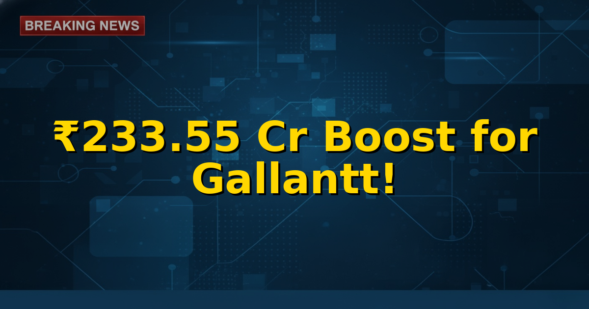 An illustration depicting a large check for ₹233.55 Crore being handed over to Gallantt Ispat representatives with the Uttar Pradesh government logo in the background, symbolizing state support for industrial growth.