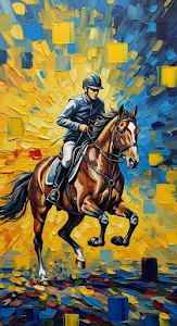 Abstract Expressionist Painting of a Rider on a Galloping Horse