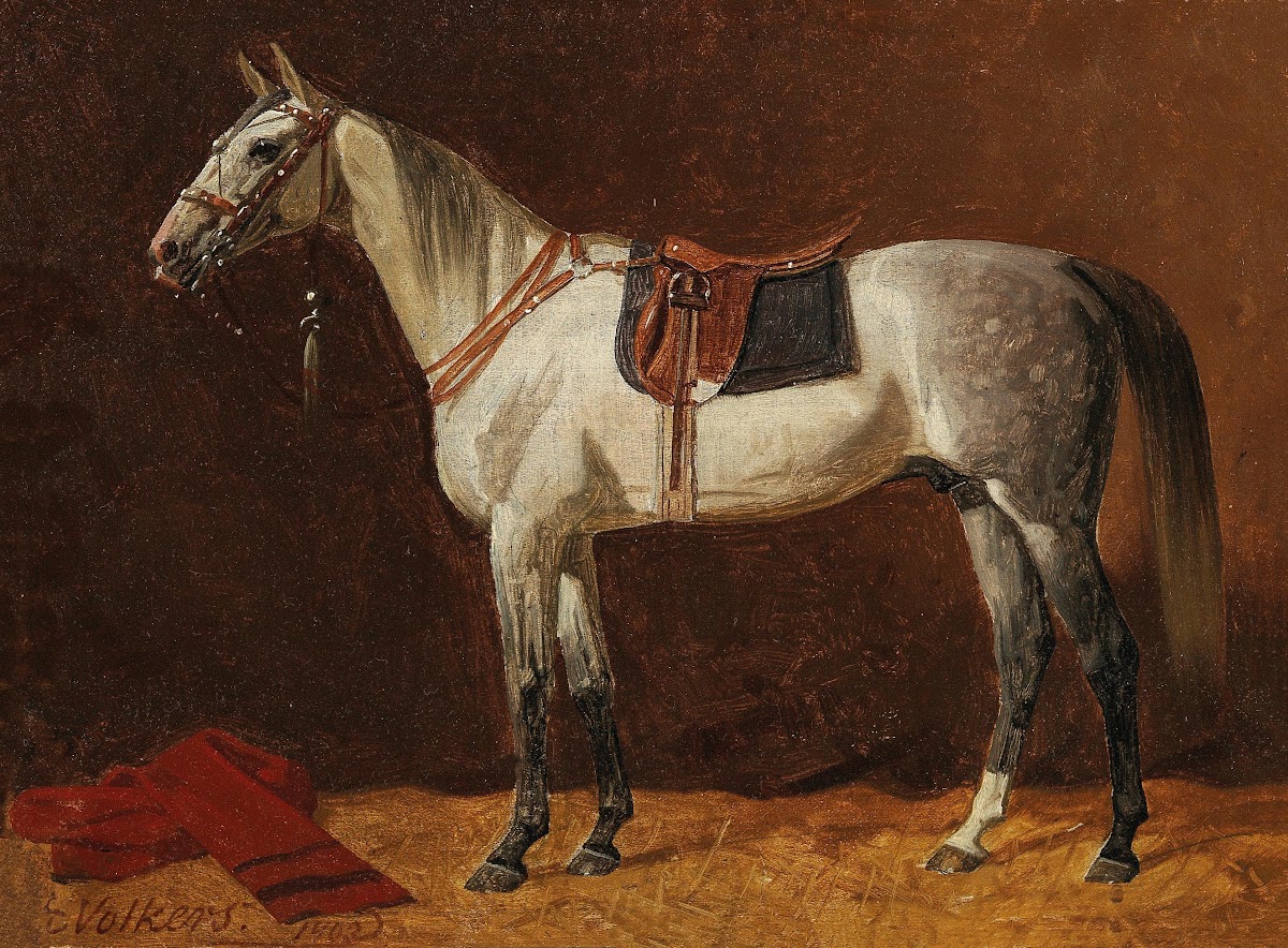 A Saddled White Horse in a Stable 1903
