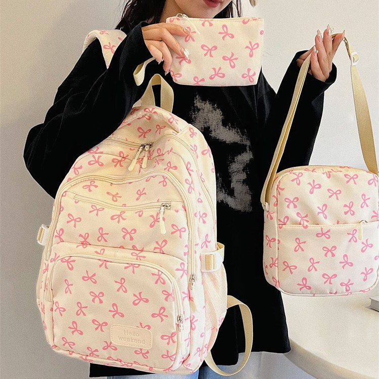 Three-piece nylon backpack set, large and versatile