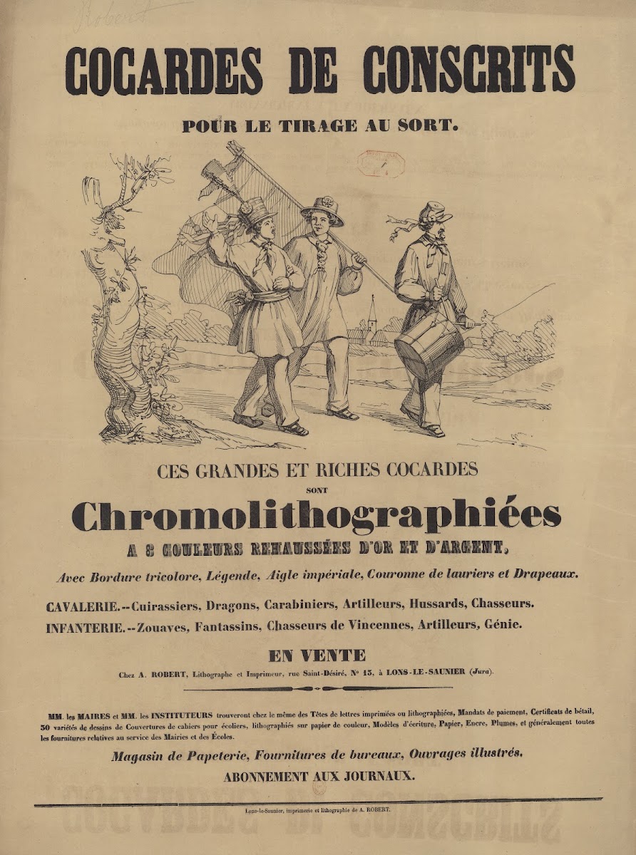 Cocardes de conscrits pour le tirage au sort 1854