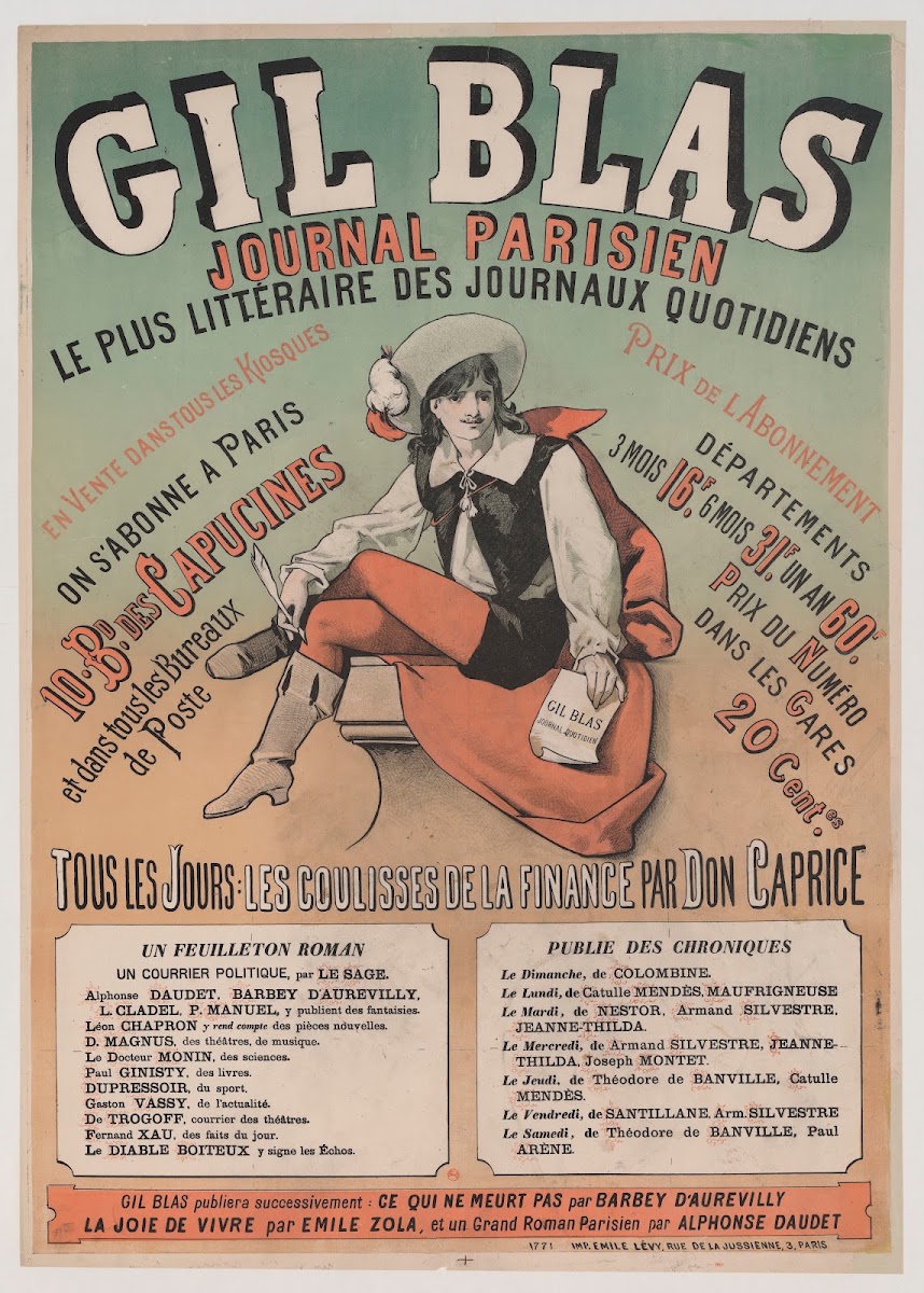 Gil Blas journal parisien le plus littéraire des journaux quotidiens 1882