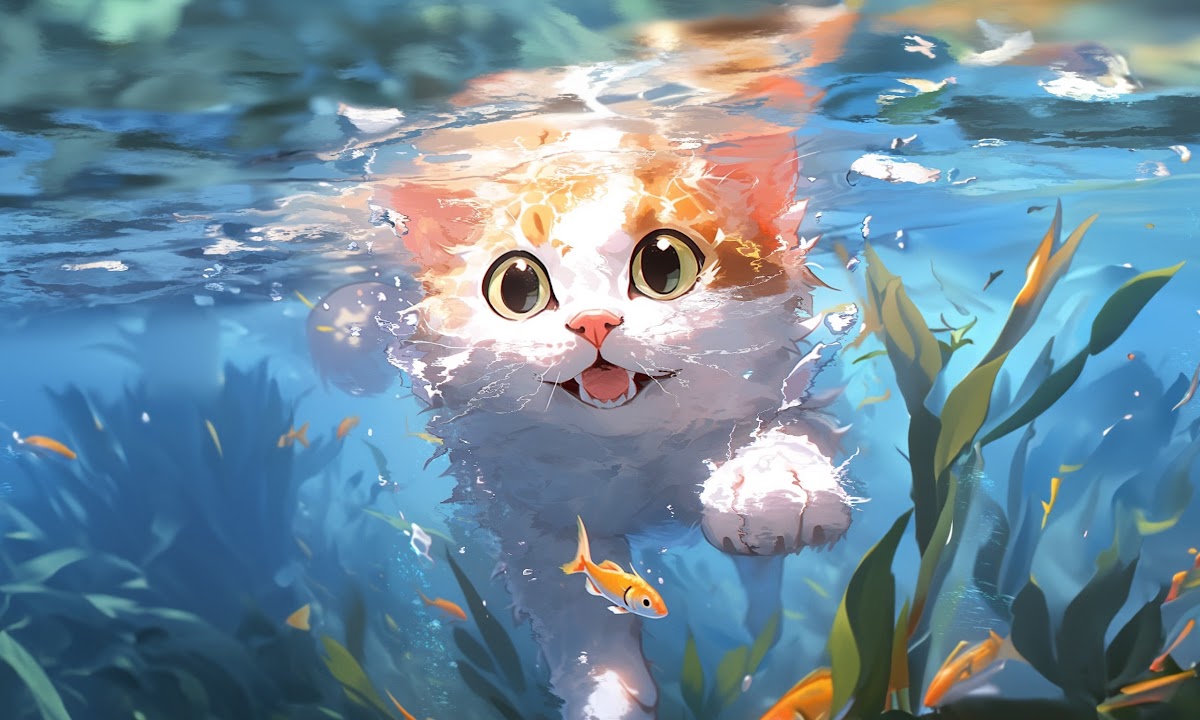 Water, Animals, Fish, Cats, Underwater 2K Wallpaper