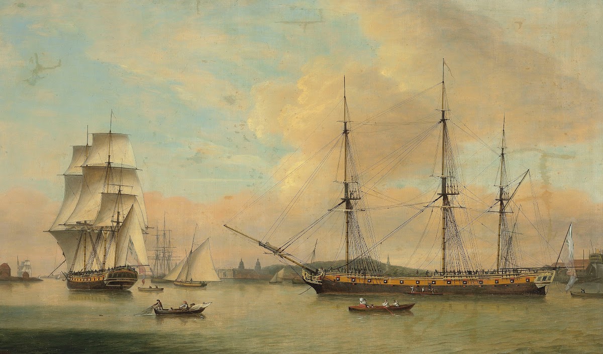 The Monsieur In Two Positions Off Deptford Dockyard With Greenwich Beyond 1788