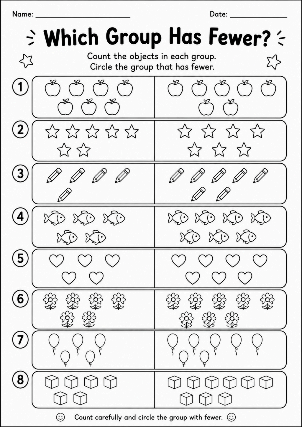 Which Group Has Fewer? Worksheet