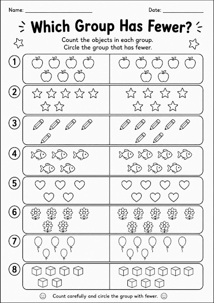 Which Group Has Fewer? Worksheet