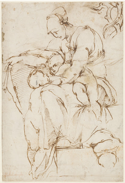 Seated Woman with Children Caritas branches at top right