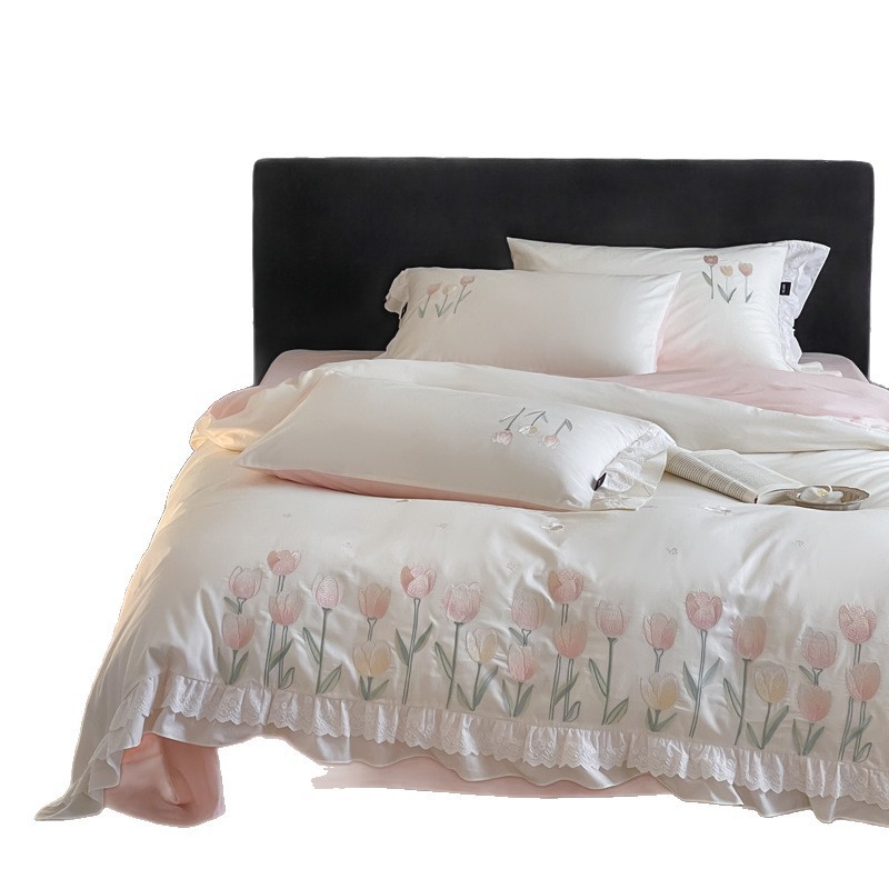 Cotton bedding set, embroidered, French style