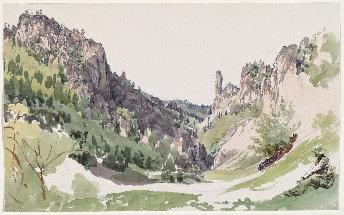 A Seated Man Contemplating a Sunlit Mountain Valley c 1825