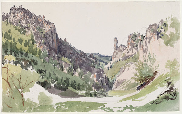 A Seated Man Contemplating a Sunlit Mountain Valley c 1825