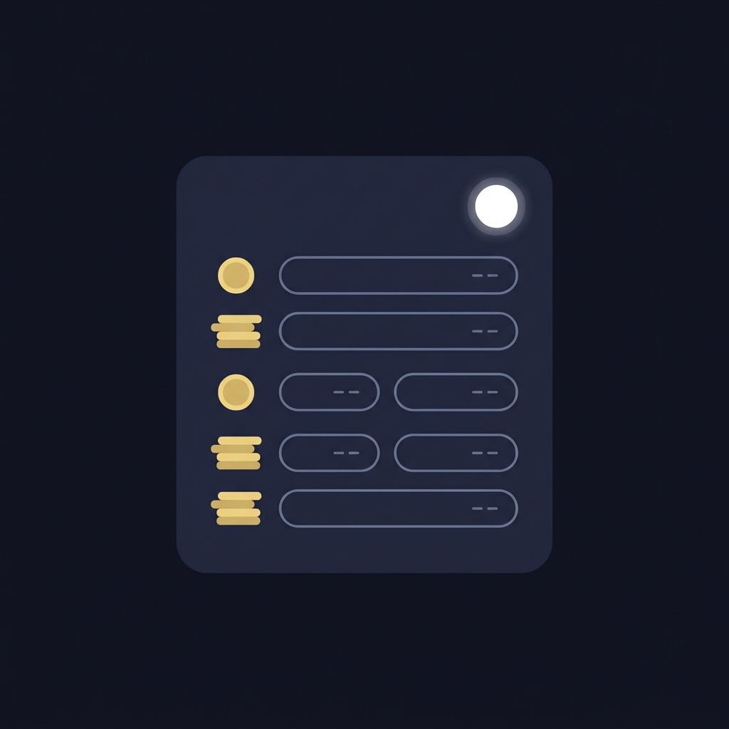 Minimal 2D vector wager calculator illustration showing a central rounded calculator card coin icons and result badge in Funded Plays brand colors #10101a #1e1e31 #9393a6 #ffffff #f5e79d