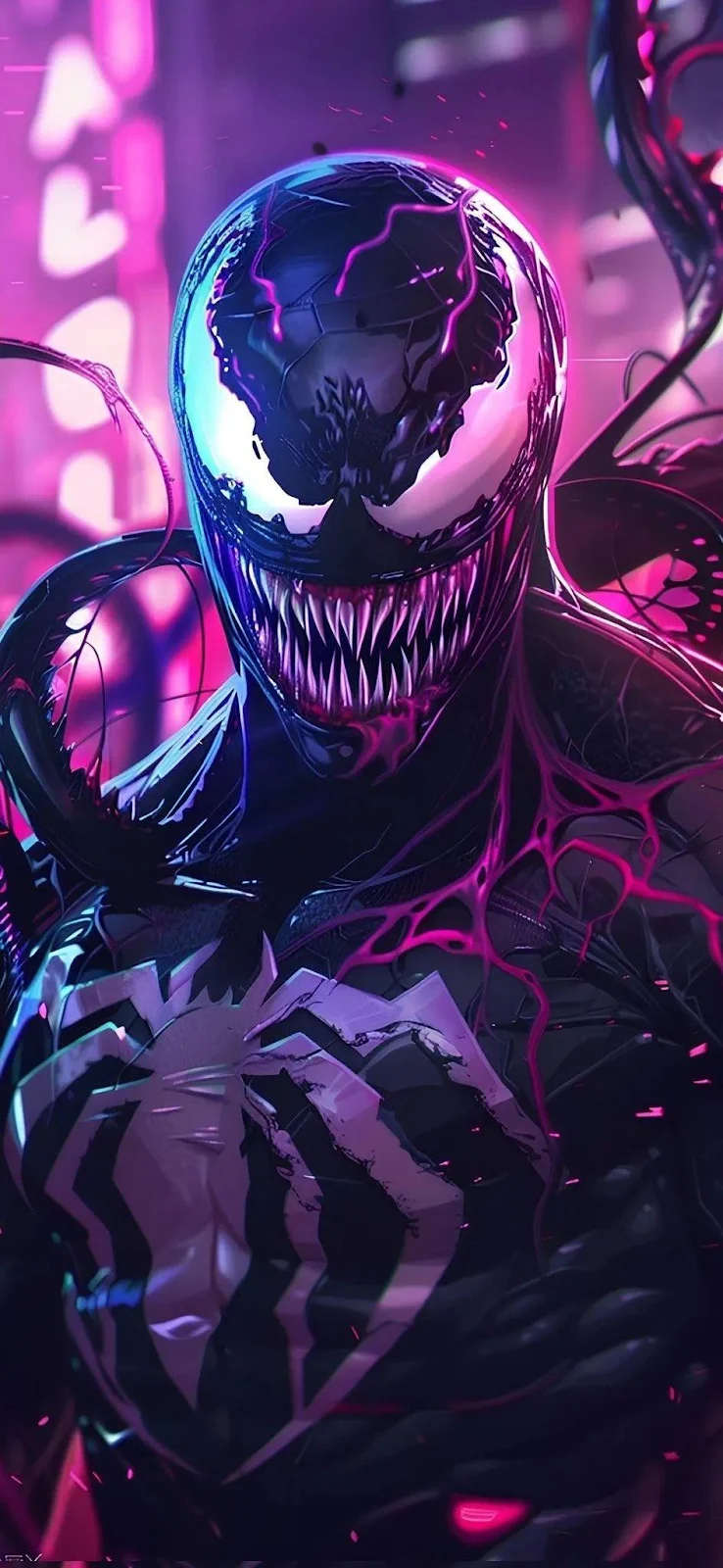 Venom In Neon Purple Glow - Neon Digital Art iPhone Wallpaper (944x2048)