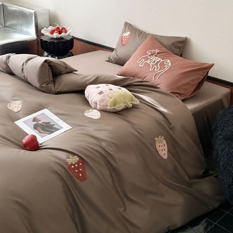 Cotton bedding set, 4-piece, terry embroidery