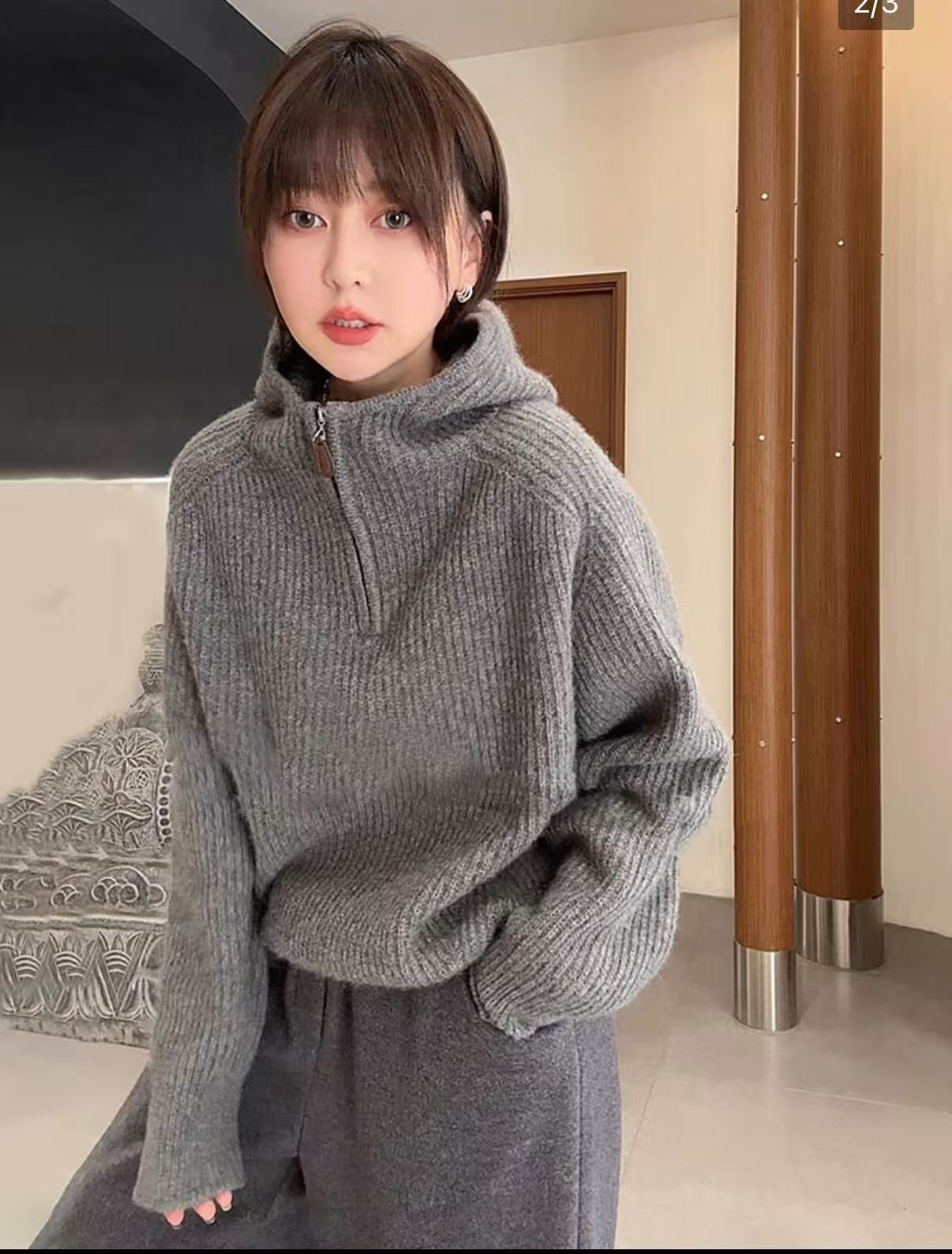 Damen-Kapuzenpullover mit Reißverschluss, Strick