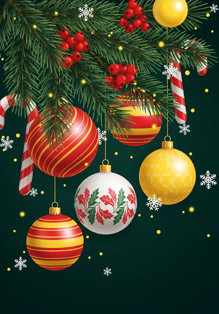 Festive Christmas Ornaments & Pine