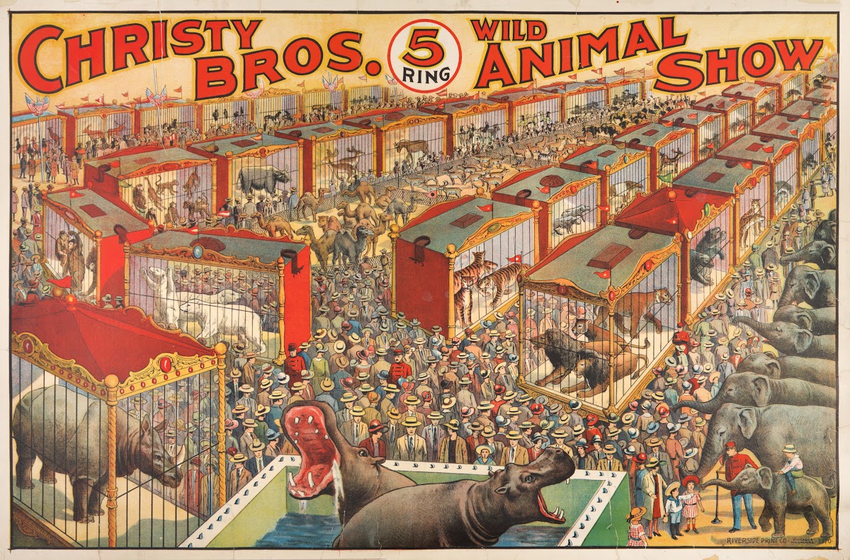 Christy Bros 5 ring wild animal show circus poster 1919 1930