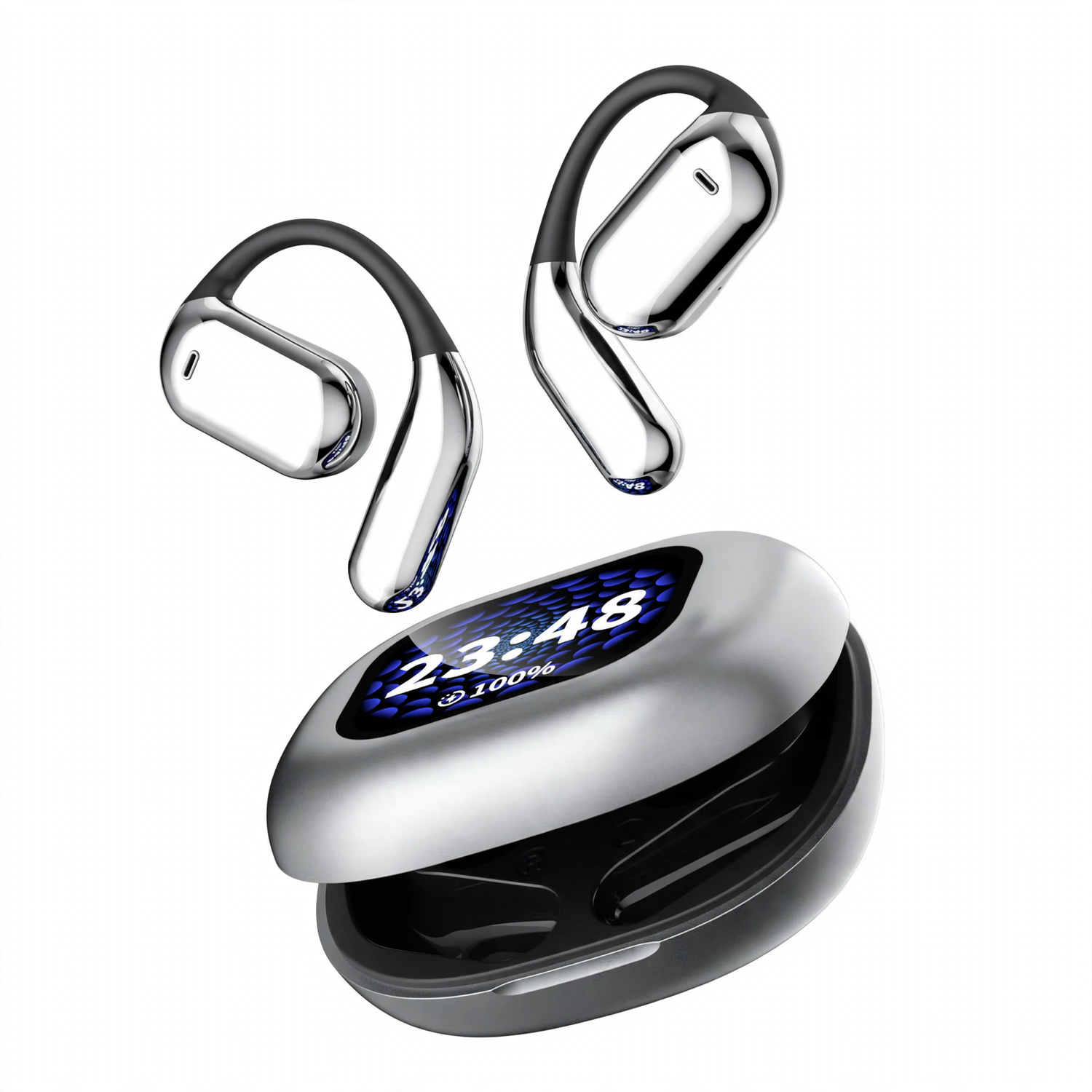 Bluetooth headphones, open, color touchscreen