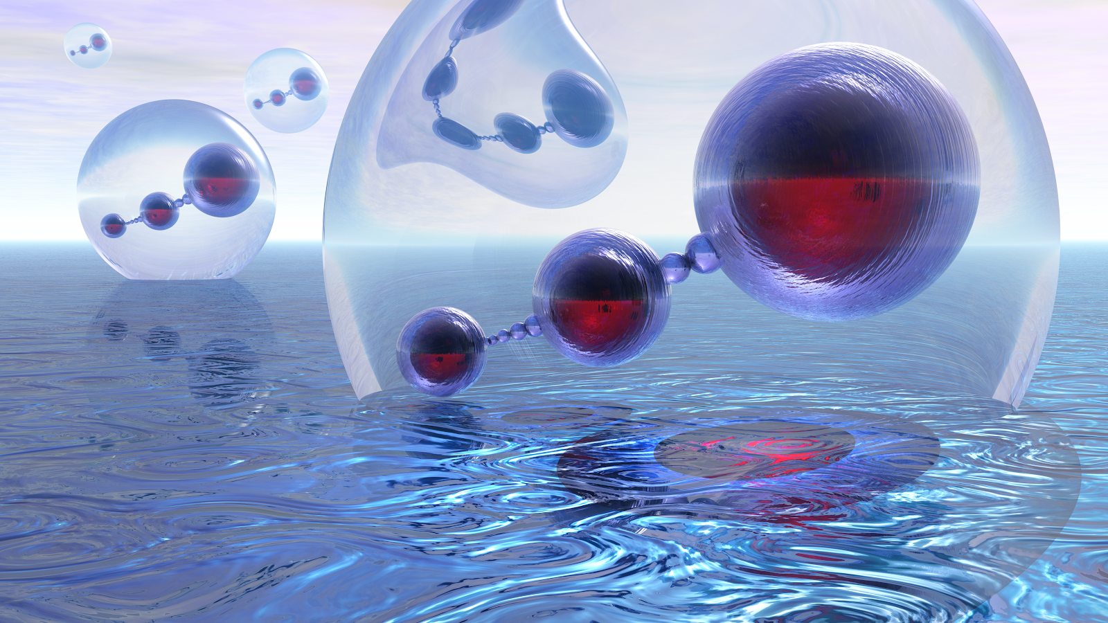 Abstract Spheres Floating On Water - 3D Digital Render 4K Wallpaper (3840x2160)