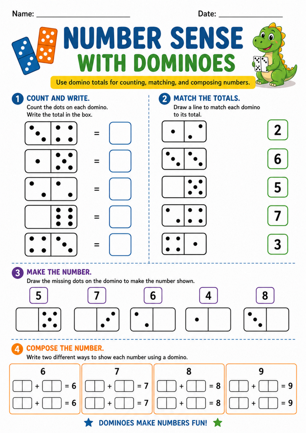 Number Sense with Dominoes Worksheet