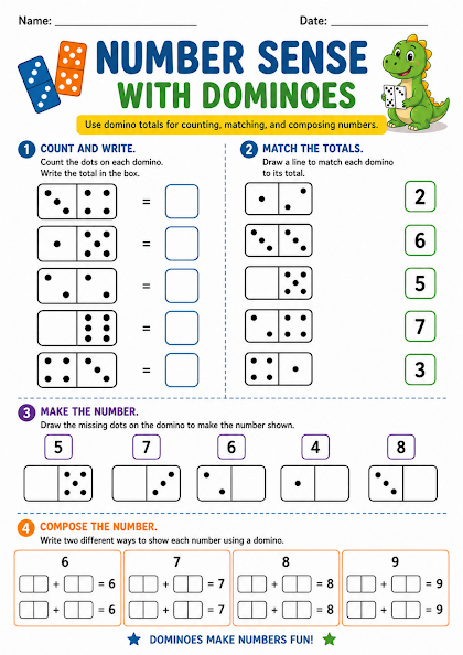 Number Sense with Dominoes Worksheet