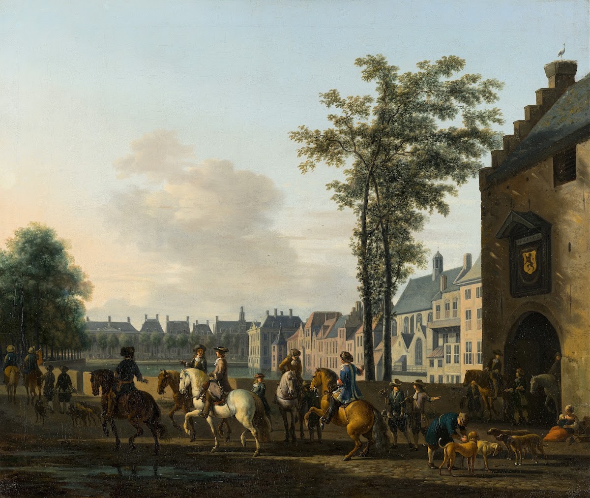 A Hunting Party near the Hofvijver in The Hague seen from the Plaats c 1690