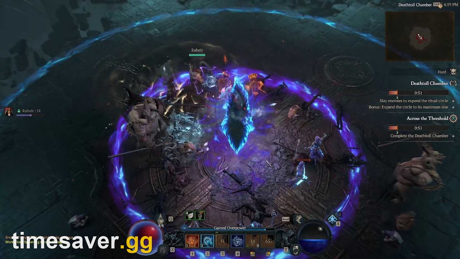 Diablo 4 Gravehound and Exarch Risen enemies inside a Deathtoll Chamber
