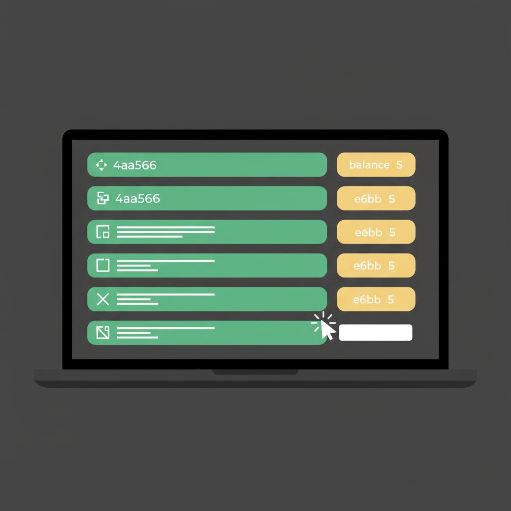 Minimalist 2D vector close up of a laptop account inventory template with placeholder fields and balance chips no text showing an interface for retirement planning tips in Finance Police brand colors