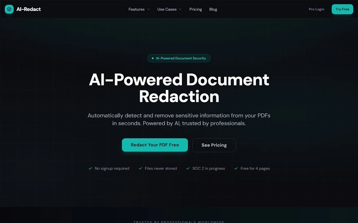 Captura de AI PDF redaction tool App