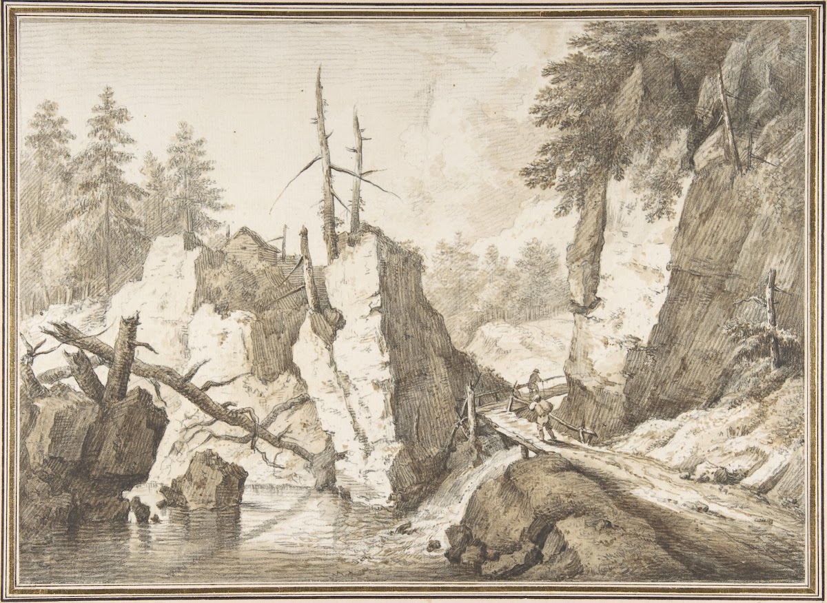 Swiss mountain landscape with small bridge spanning a brook 175181