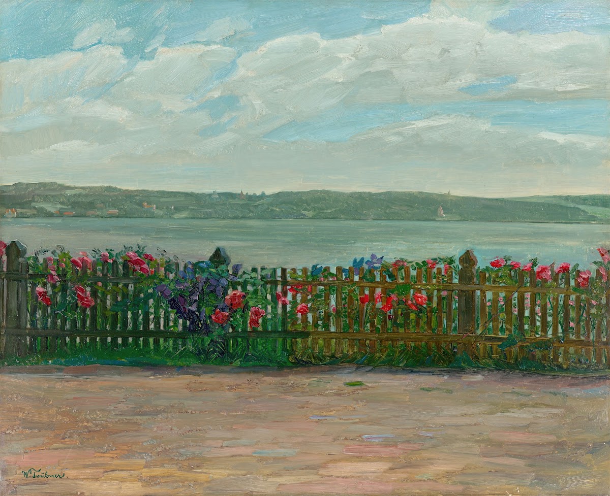 Rose fence with view of the Berg Castle at Lake Starnberg 1912