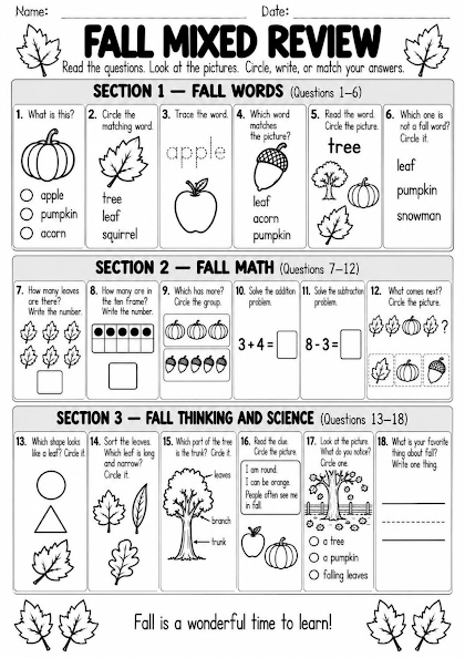 Fall Mixed Review Worksheet