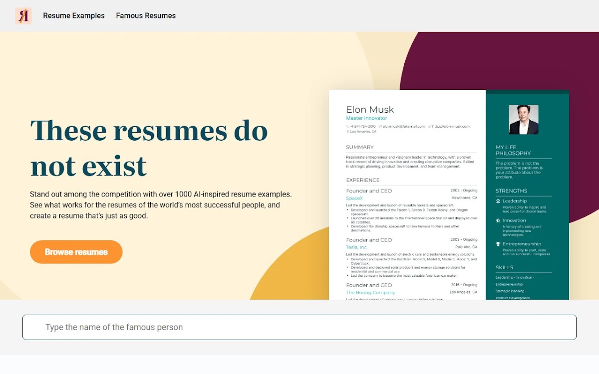 Captura de ChatGPT Famous Resumes