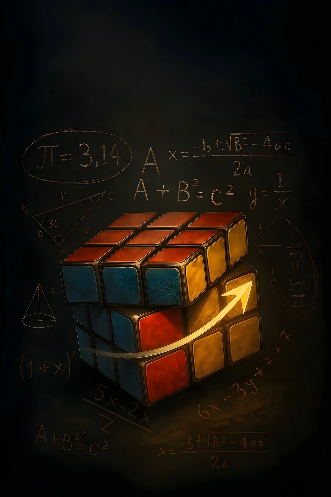Rubik's Cube and Mathematical Formulas on Chalkboard - Free 4K mobile Wallpaper